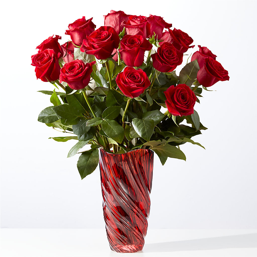 Classic Love Red Rose Bouquet with Luxe Swirl Vase – Flowers Within Hours, Palos Heights IL